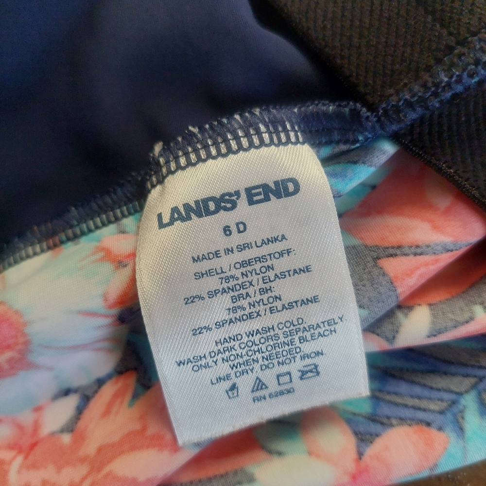Lands' End Racerback Tankini Top Navy Orange Tropical Floral Size 6D - Picture 7 of 8